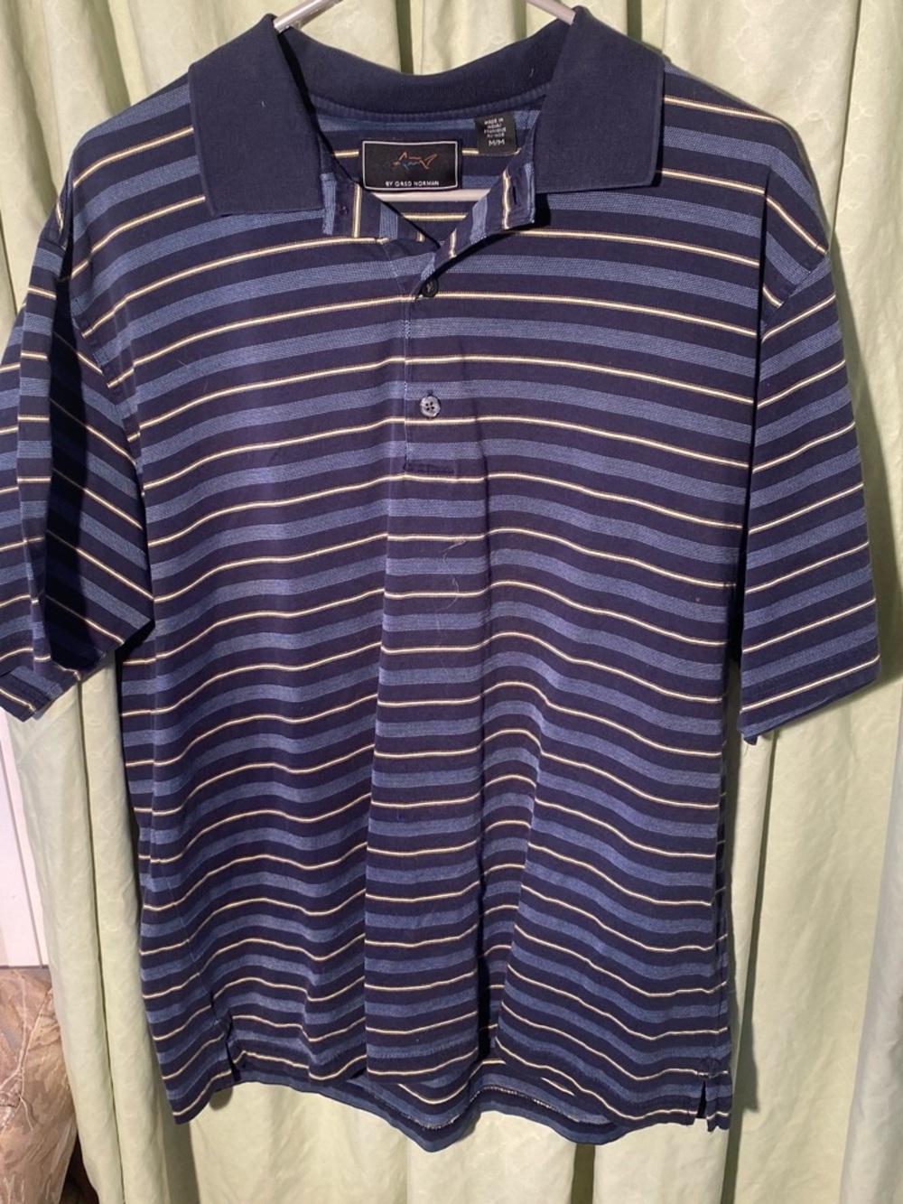 Greg Norman Collection Navy and Light Blue Striped Polo